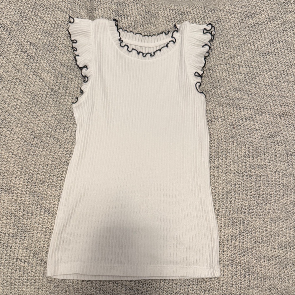 LOFT White Textured Top with Black Trim